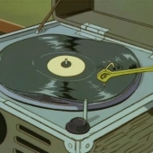 Cartoon record player, wavey vinyl