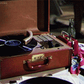 Dancing by a retro turntable