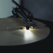 Record player plays slices of wood