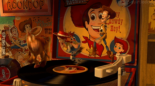 Toy story running on a record player